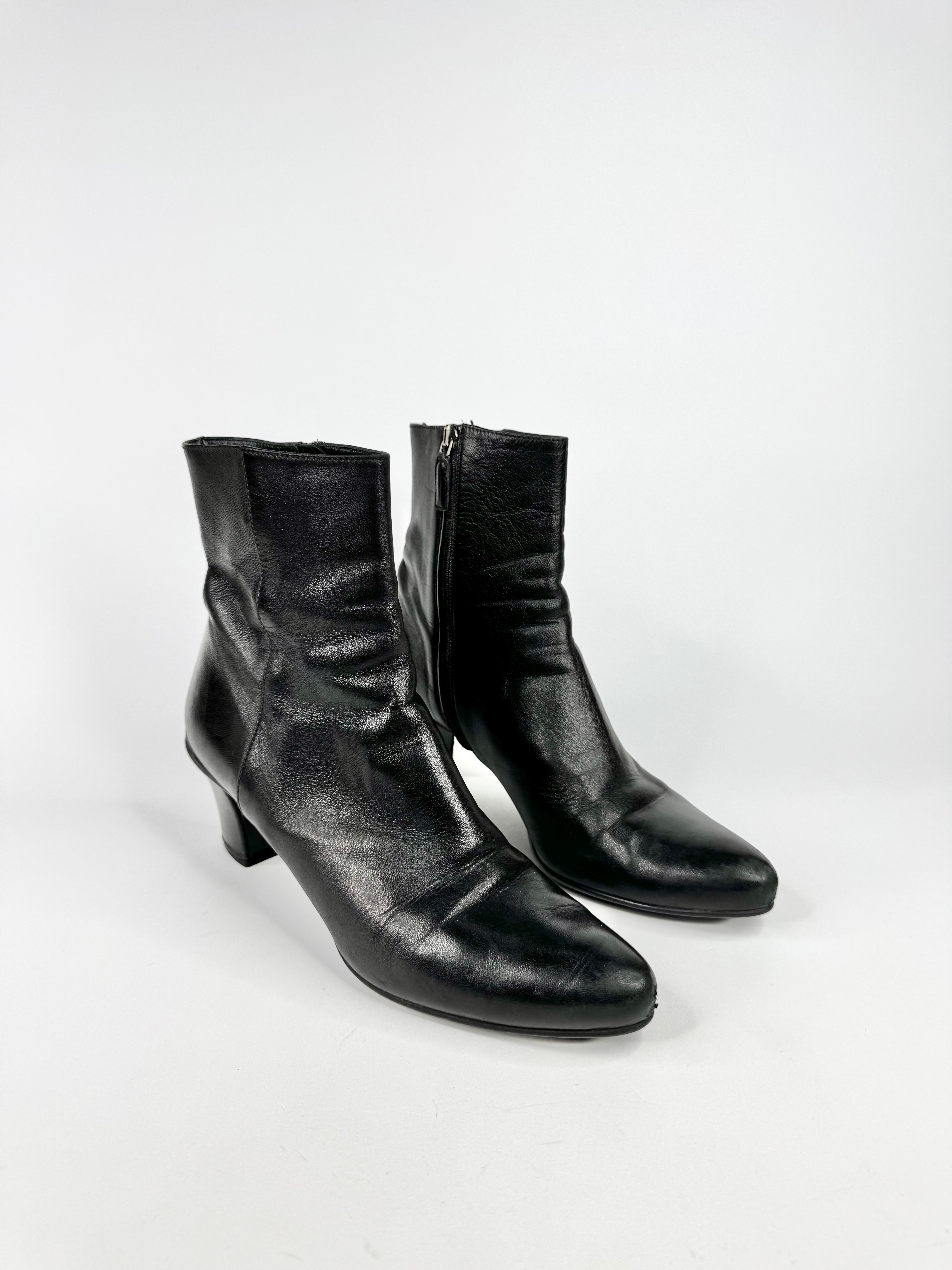 Prada Black Smooth Leather Zippered Ankle Boots - EU40