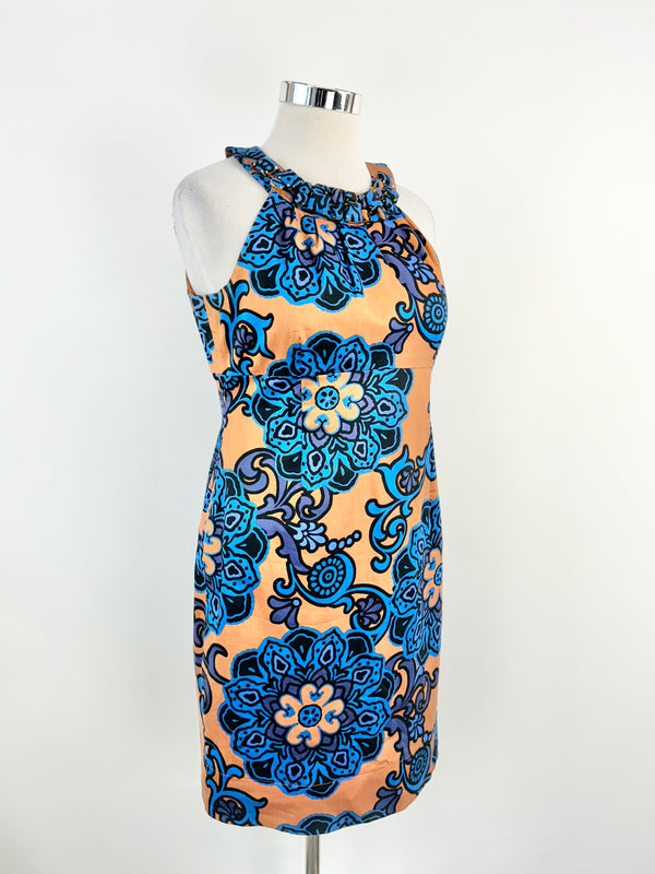 Taylor Tan & Electric Blue Floral Shift Dress - AU14