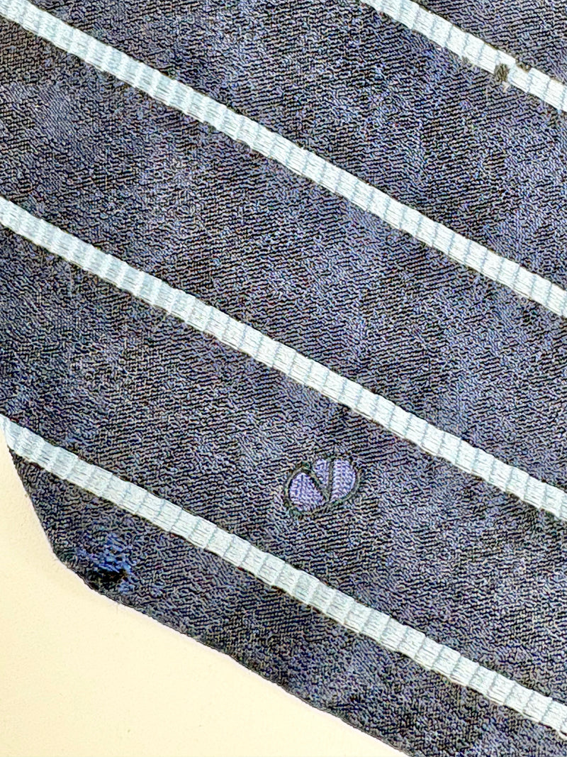 Valentino Cravatte Navy Blue Diagonal-Stripe Silk Tie