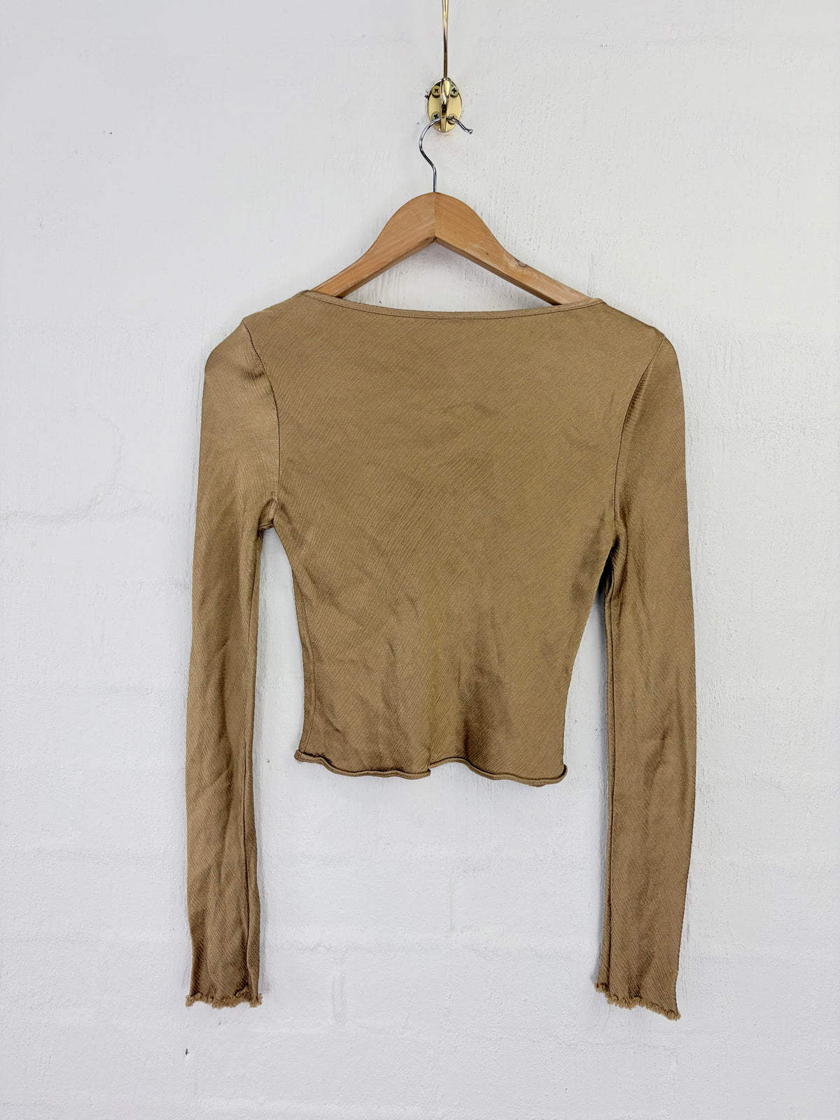 Bec + Bridge Antique Gold Bias Cut Long Sleeve Cropped Top - AU8