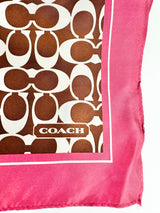 Coach Chocolate & Rose Pink Silk Logo Scarf