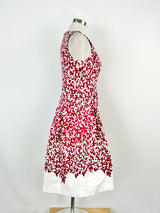 Oscar de la Renta P17 Red & White Pattern Cotton Midi Dress - AU12