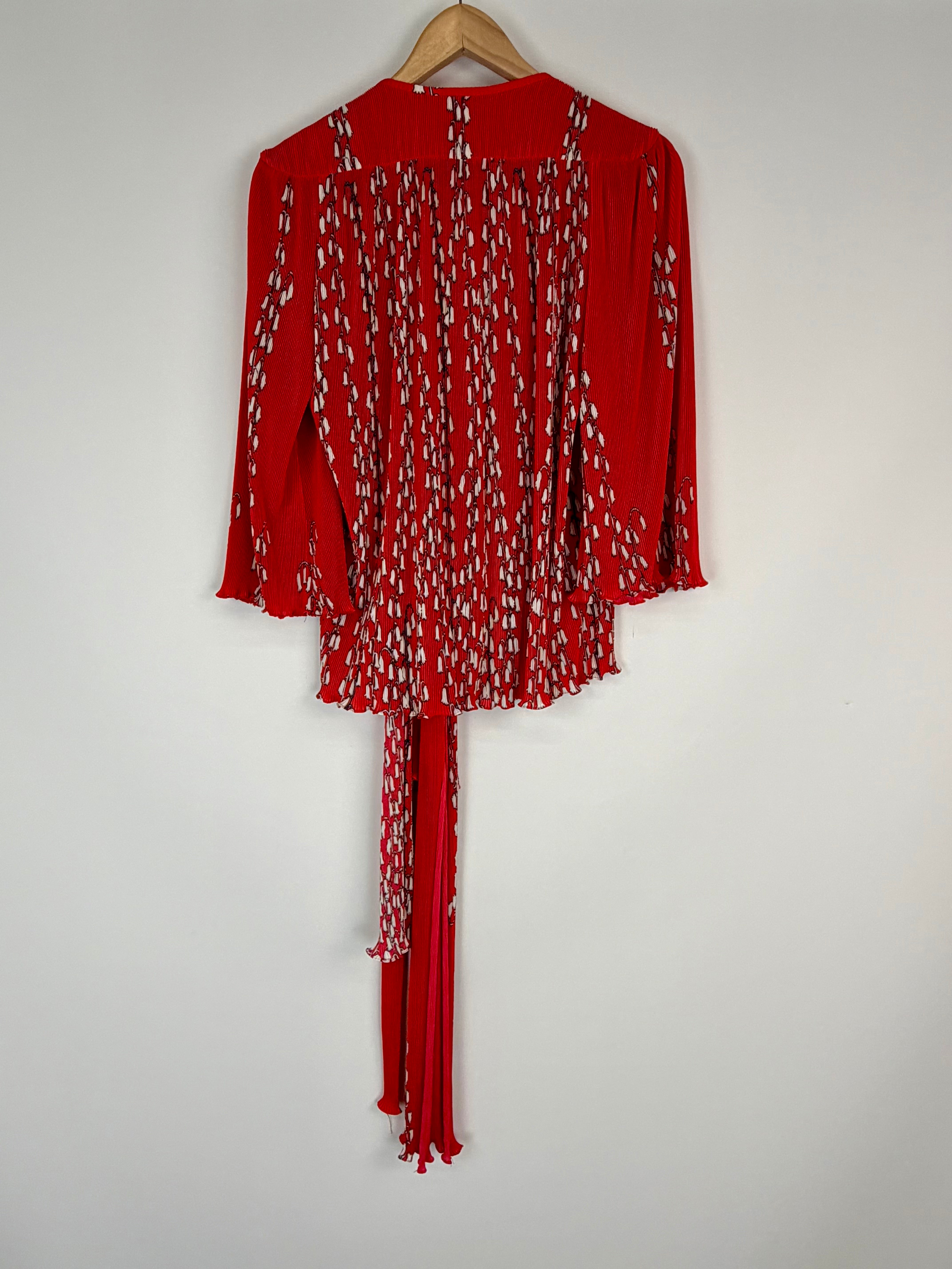 Vintage 80s Red Snowbell Patterned Pleated Two-Piece Dress Set - AU10/12