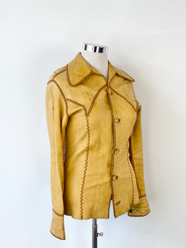 Vintage North Beach Butterscotch Stitched Leather Jacket - AU8/10
