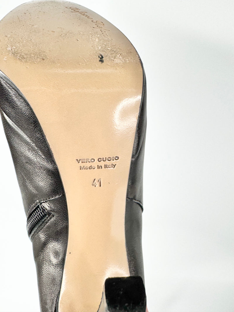 Stefano Stefani Black & Green Felt Chain Ankle Boots - EU41