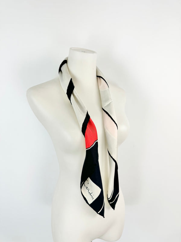 Vintage Pierre Cardin White, Black & Red Rose Scarf