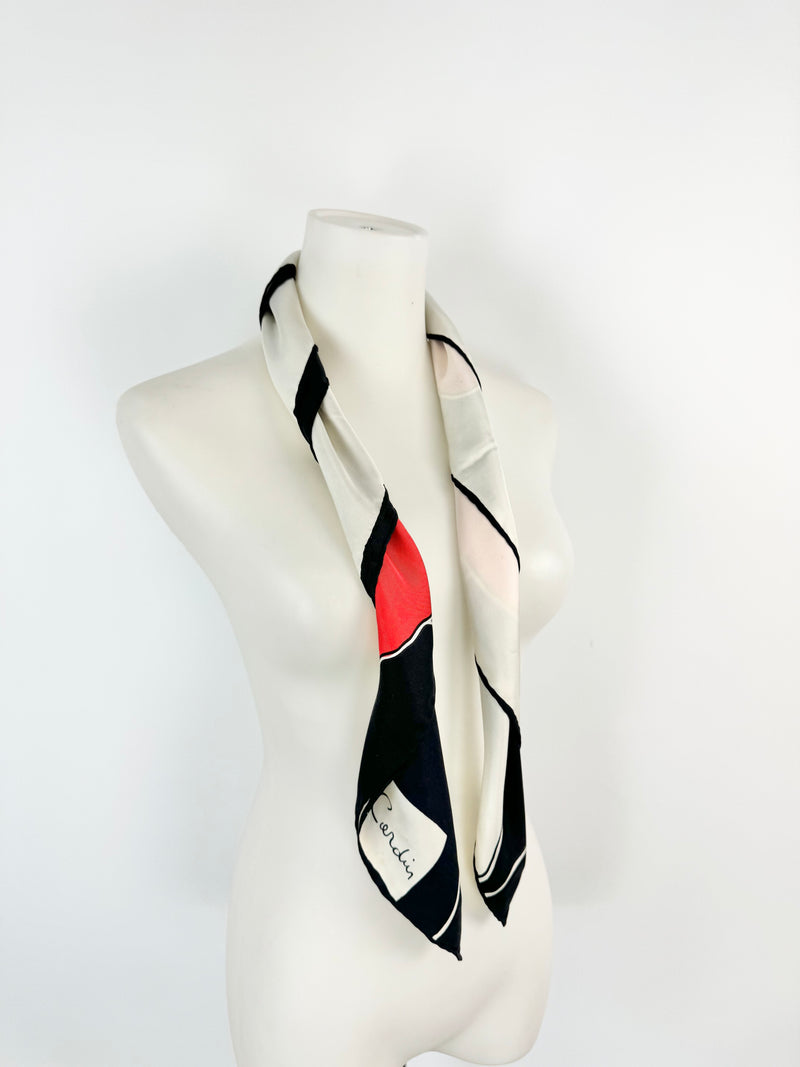 Vintage Pierre Cardin White, Black & Red Rose Scarf