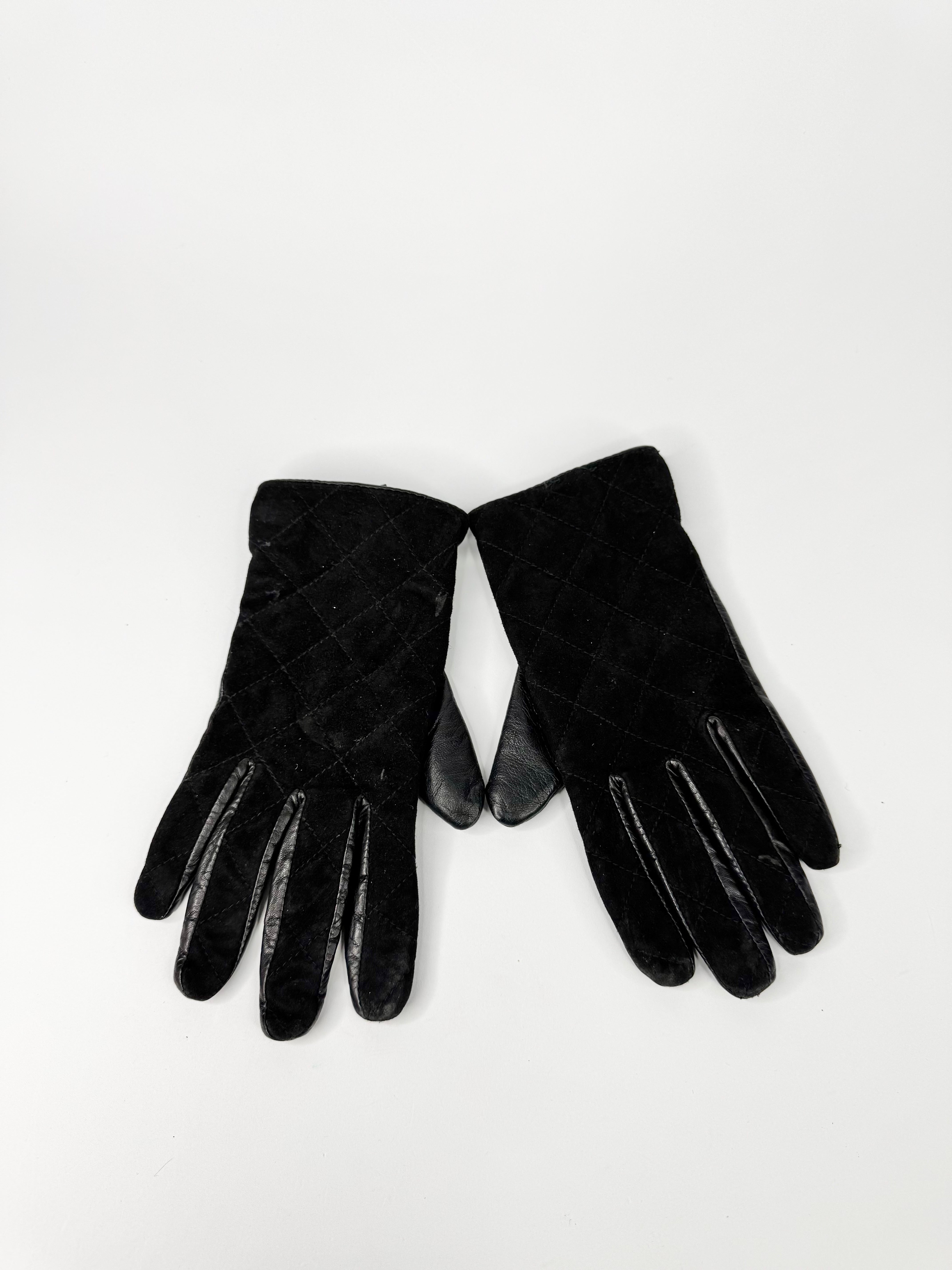 Ralph Lauren Black Quilted Suede & Leather Gloves - L