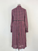 Ganni Black & Purple Checked Long Sleeve Dress - AU12