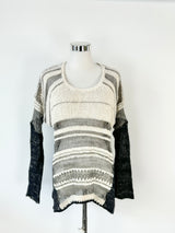 Helmut Lang Cream & Grey Silk & Alpaca Knit Jumper - AU8/10