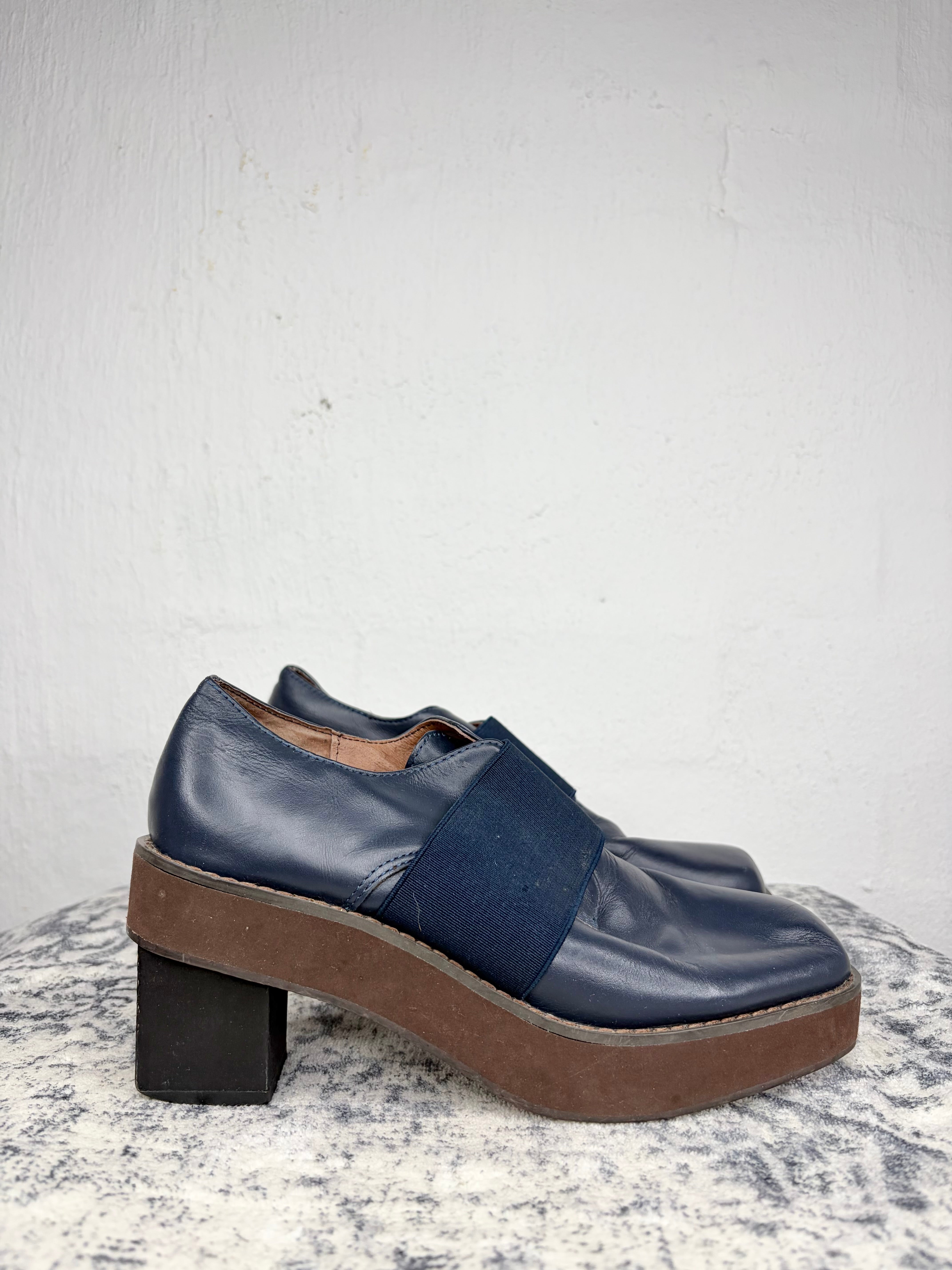 P.A.M Navy Blue Slip On Leather Shoes - EU36