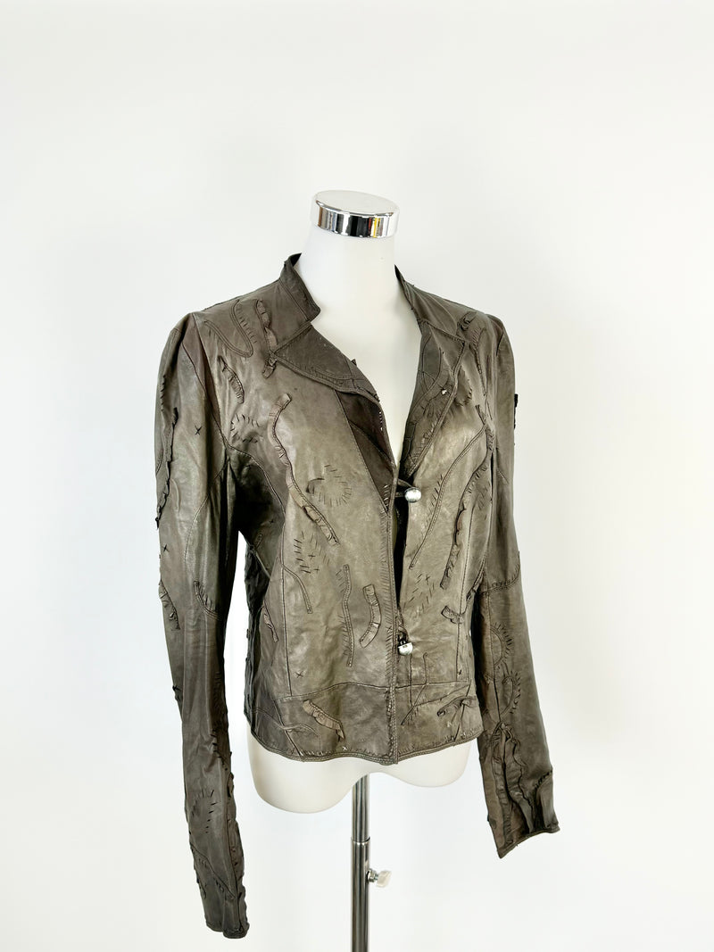 Sylvie Schimmel Lazer Cut Chocolate Leather Jacket - AU8/10