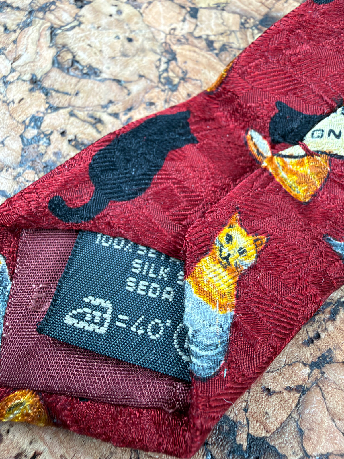 Zegna Deep Red Tabby Cat Patterned Silk Tie