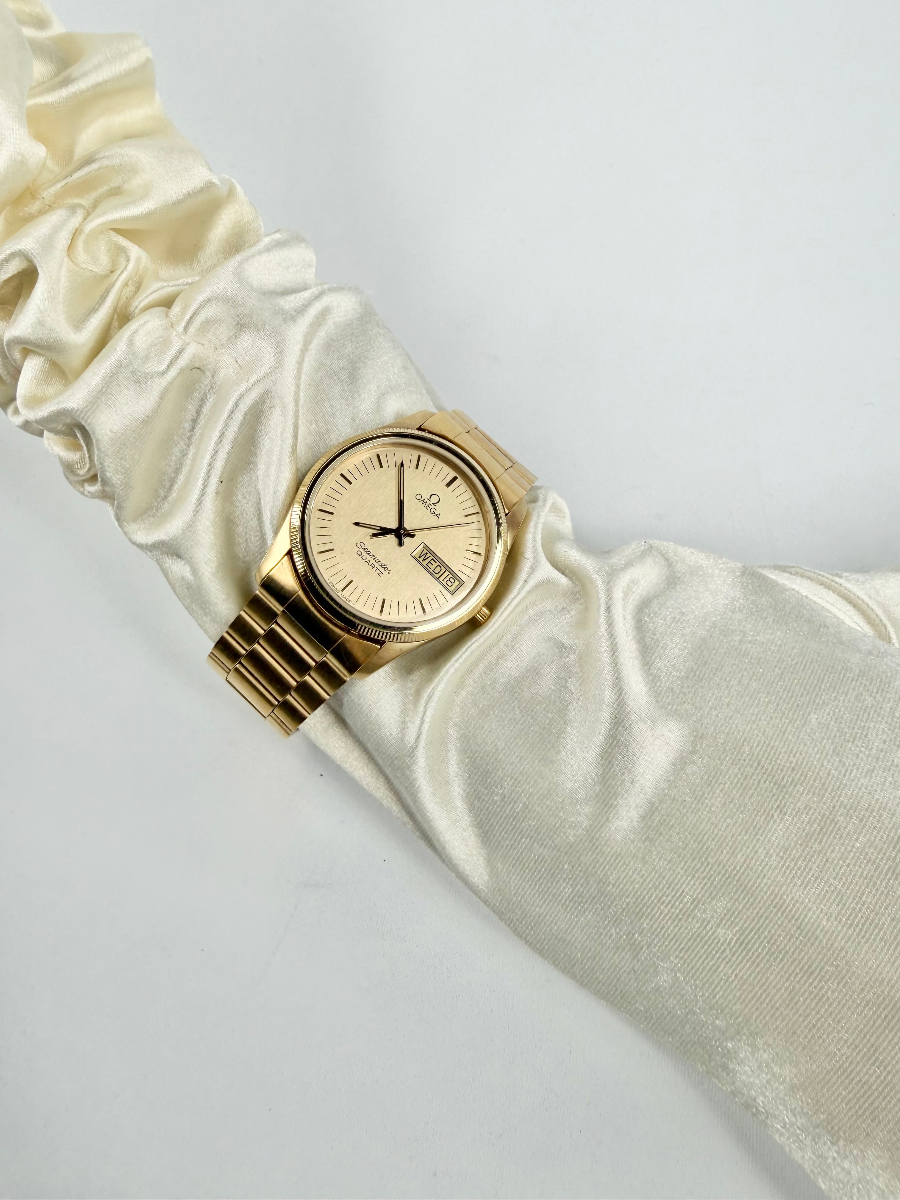 Vintage 80s Omega Gold Toned 'Seamaster' Quartz Watch in Box