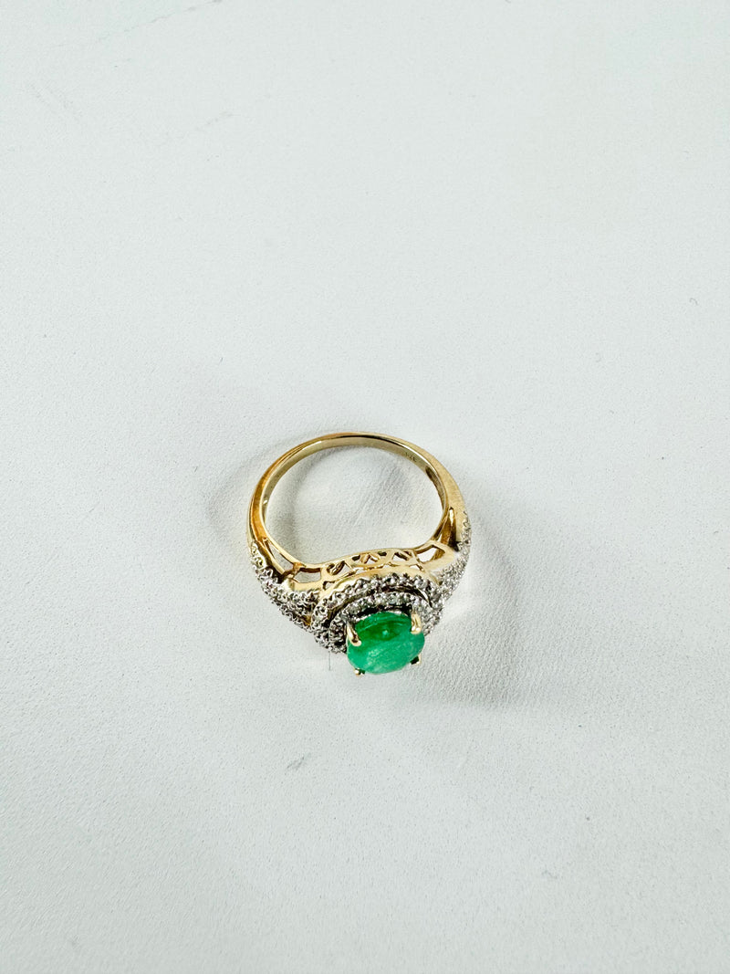 9ct Gold, Diamond & Emerald Ring