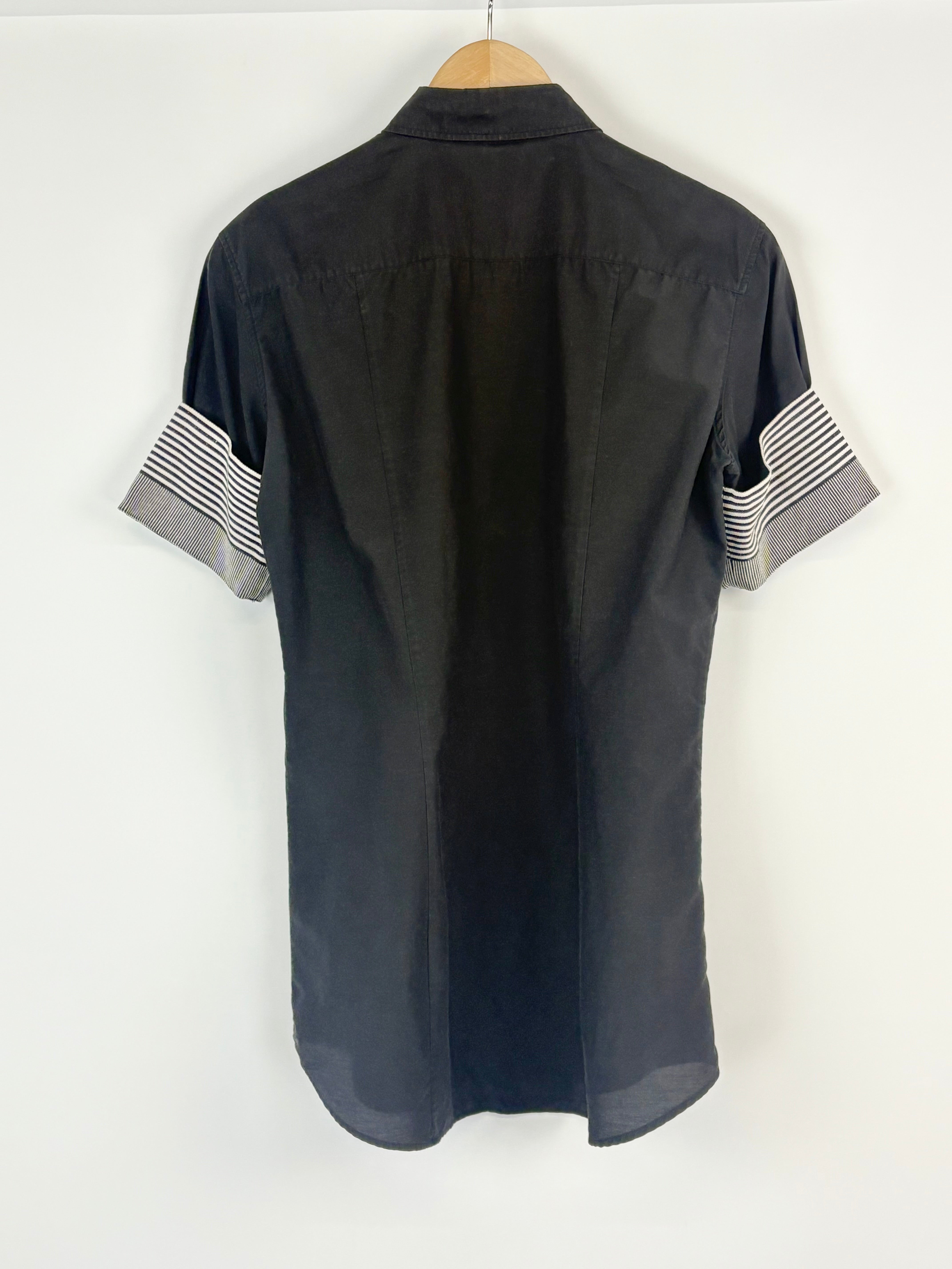 Acne Black Silk-Blend 'Line Ribbon' Short Sleeve Shirt - AU8/10