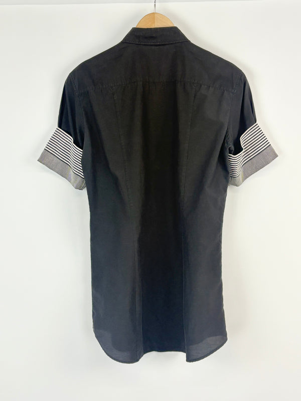 Acne Black Silk-Blend 'Line Ribbon' Short Sleeve Shirt - AU8/10