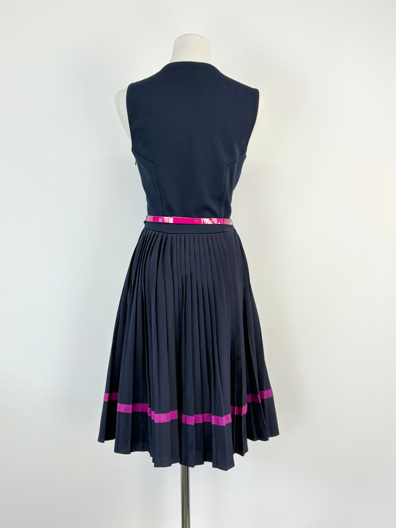 Ted Baker Navy Blue Pleated-Skirt Midi Dress - AU8