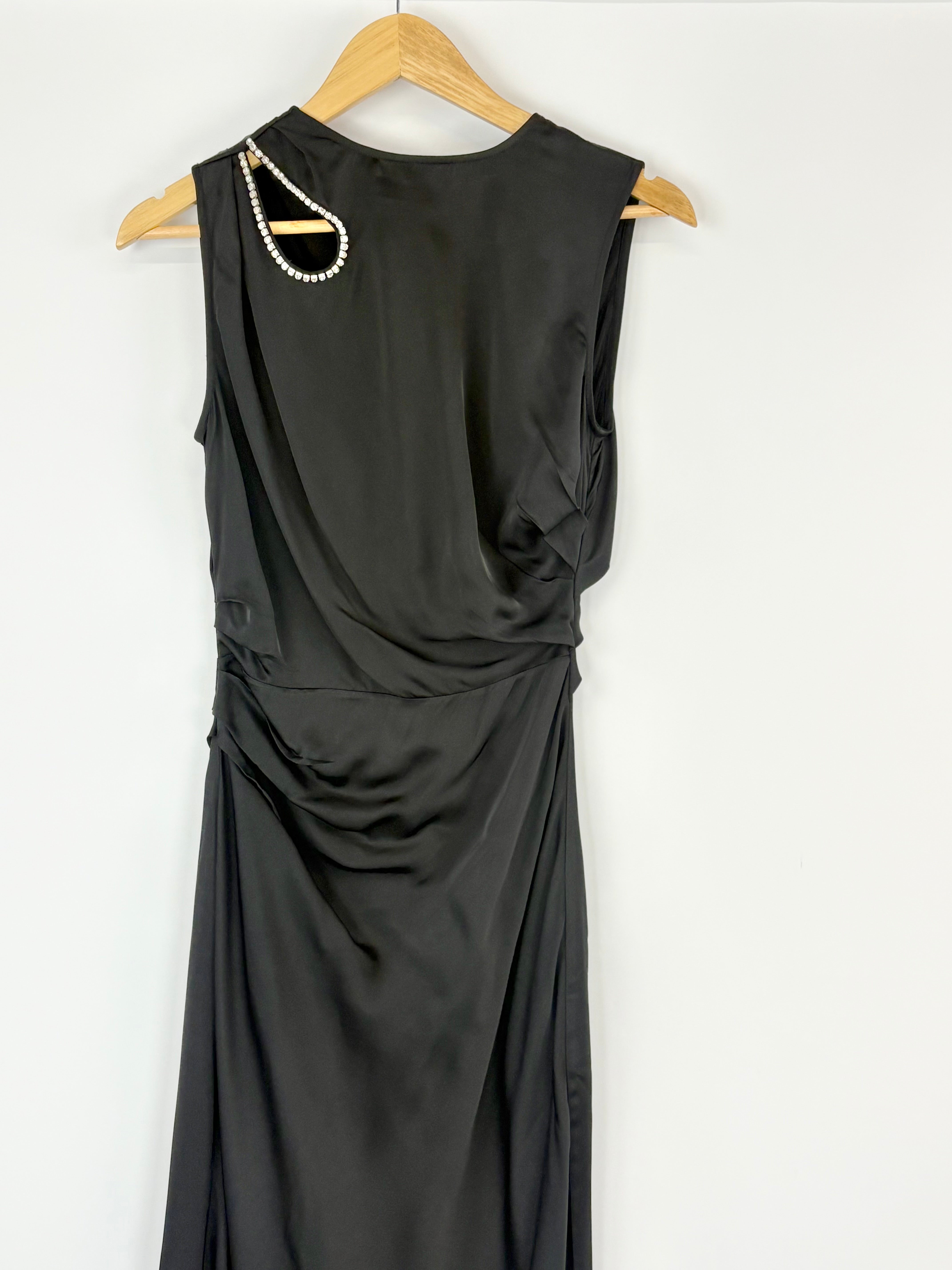 Rachel Gilbert Black Diamante-Encrusted Shoulder Gown - AU6