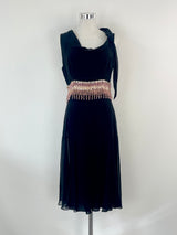 Colette Dinnigan Black Silk Glass-Beaded Midi Dress - AU10