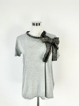 Red Valentino Grey Tweed Bow T-Shirt - AU10