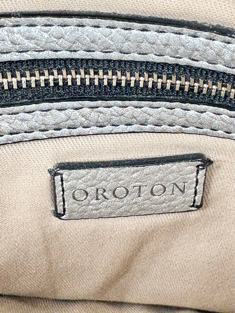 Oroton Metallic Silver Leather Clutch Bag