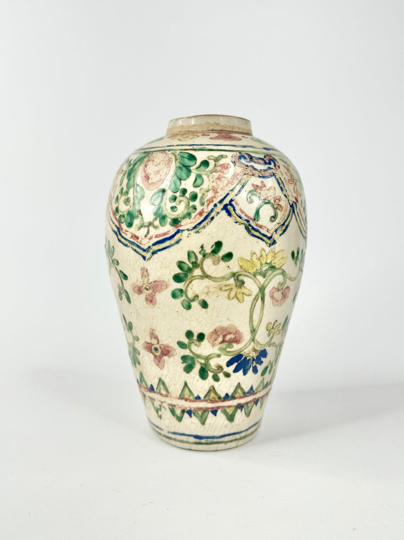 Antique Hand Painted Tall Floral Porcelain Vase