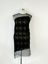 Helmut Lang Sheer Black & Beige Illusion Dress - AU12