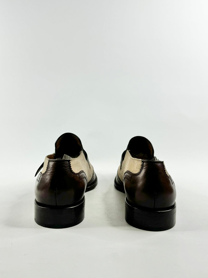 Bally Deep Mahogany & Sand Beige & Leather Brogue Loafers - US11