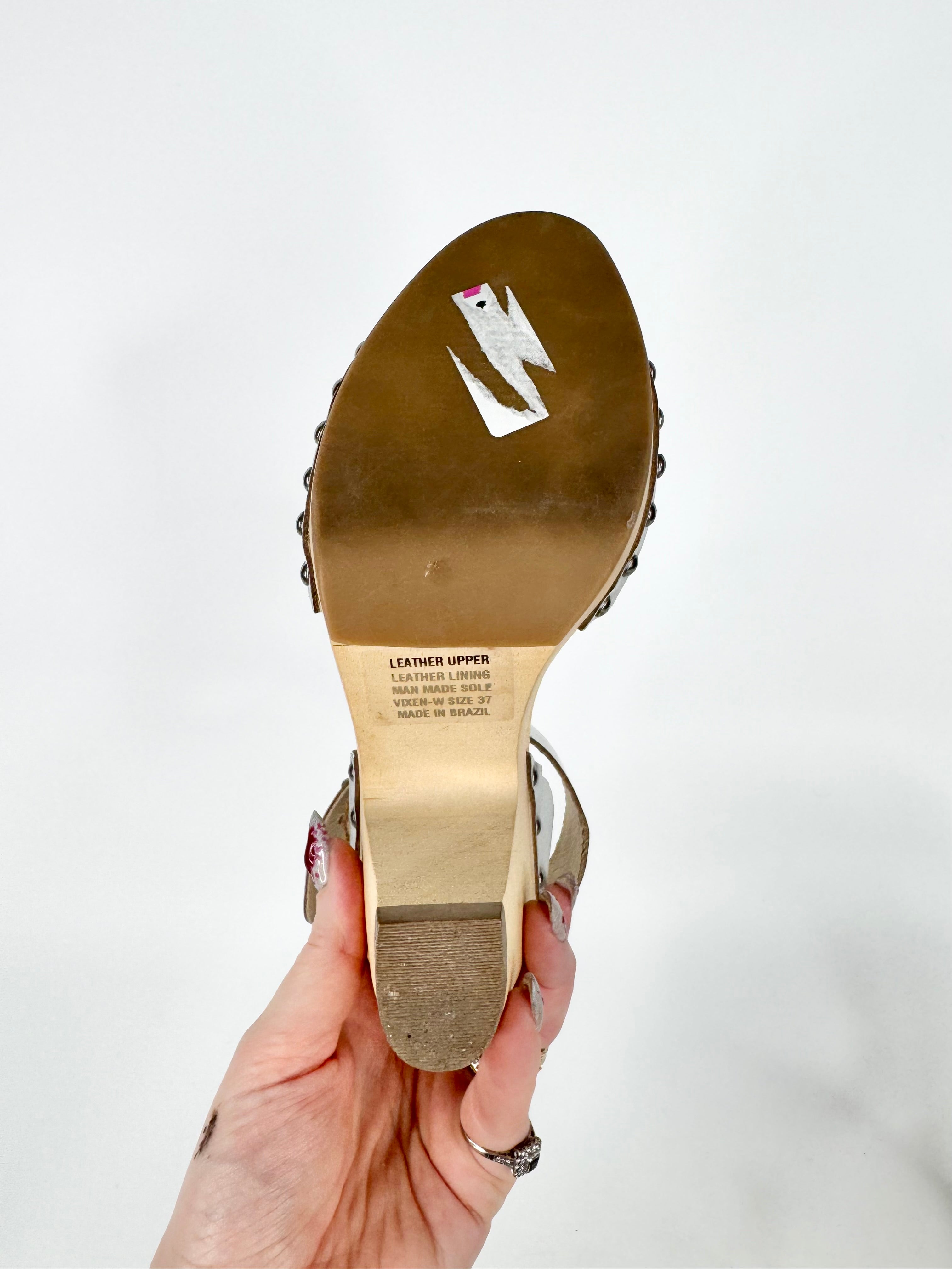 Frank/E Metallic Silver Heeled Clogs - EU37