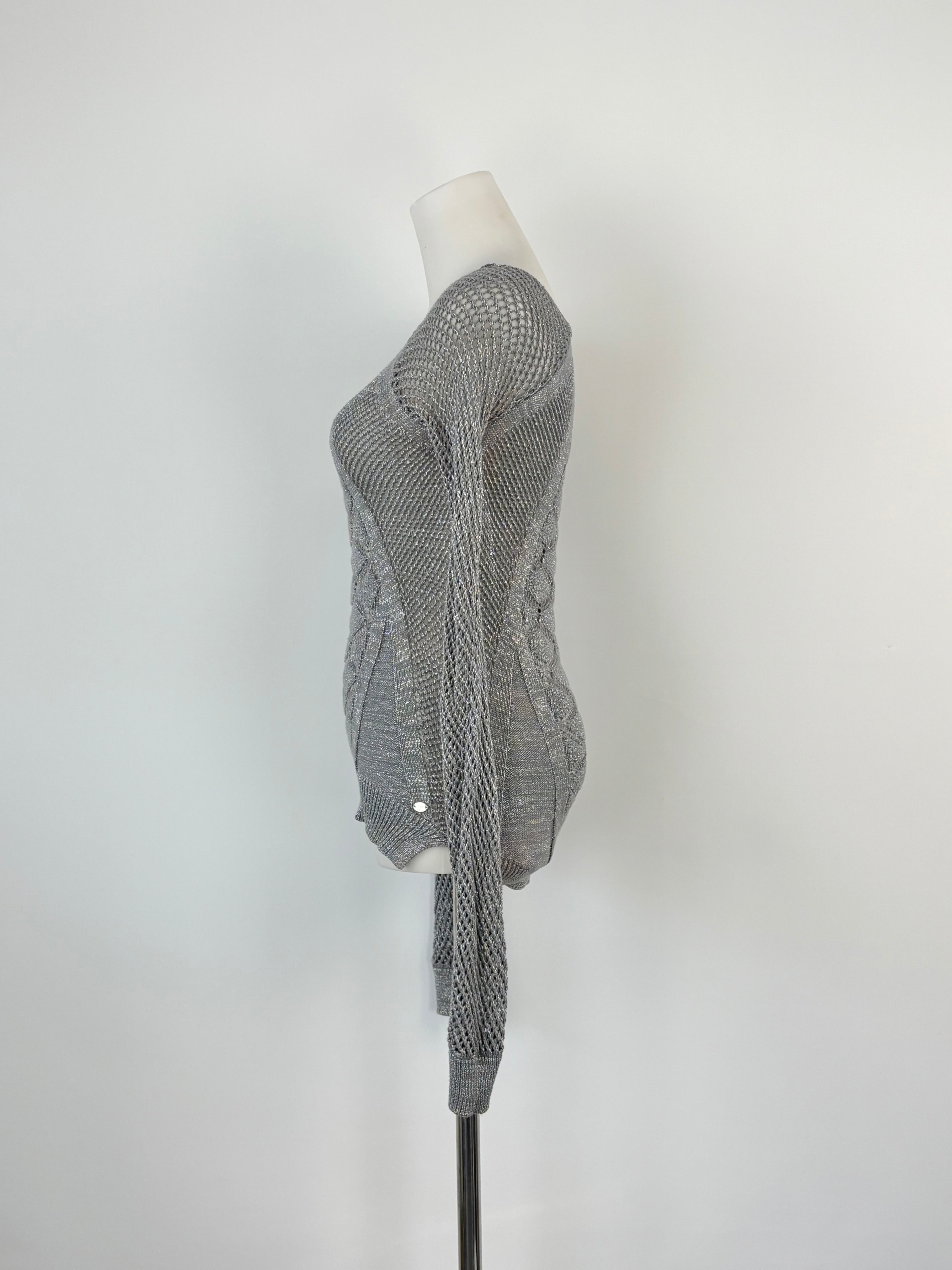Guess Metallic Silver Lace-Knit Sweater - AU8