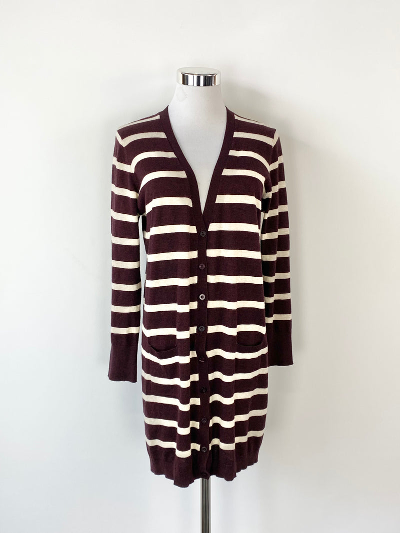Ermanno Clothing Deep Red & Cream Long Cardigan - AU8/10