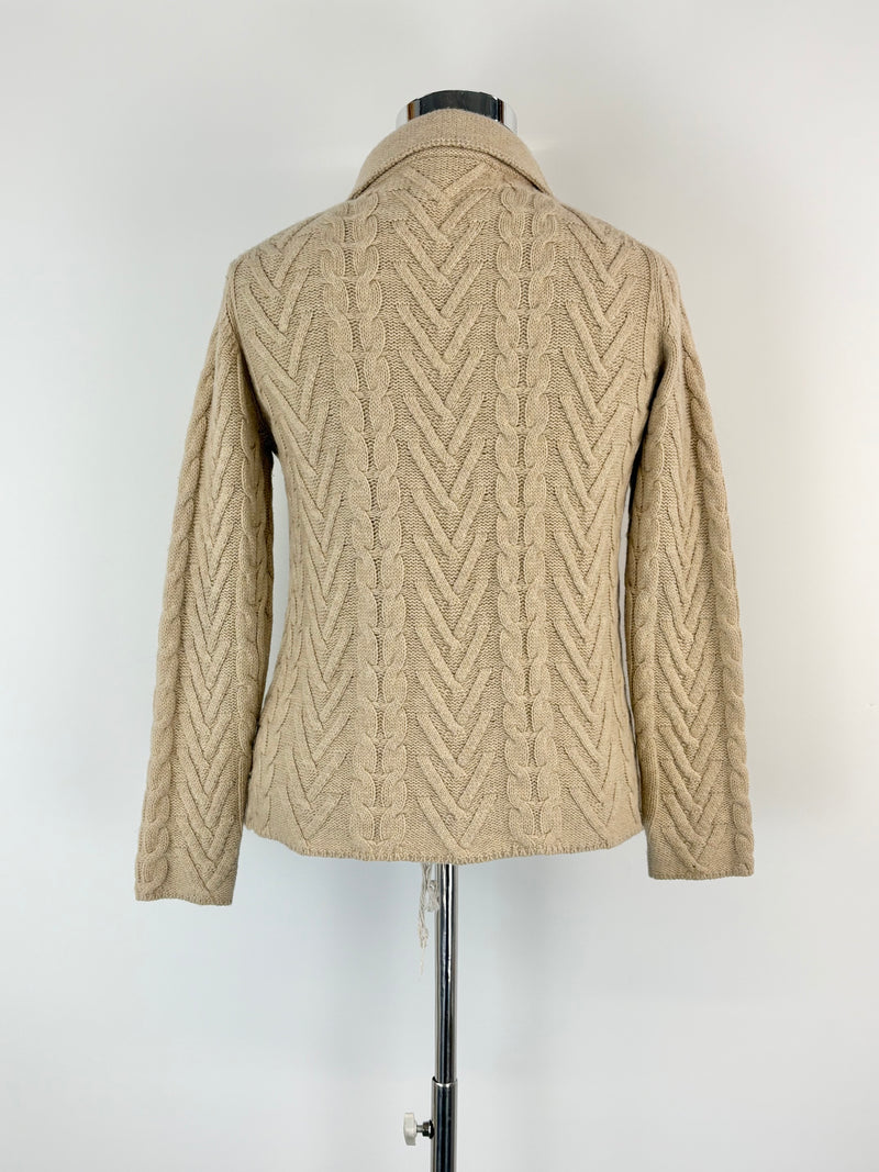 Hoss Beige Wool-Blend Knitted Cardigan - AU10/12