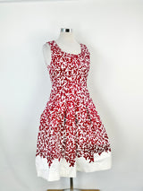 Oscar de la Renta P17 Red & White Pattern Cotton Midi Dress - AU12
