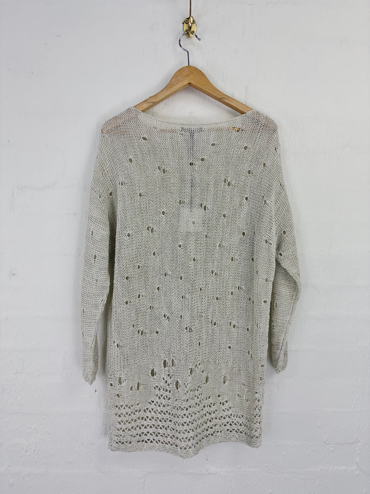 Sarah Pacini White & Gold Sheer Knit Long Sweater NWT - AU8/10
