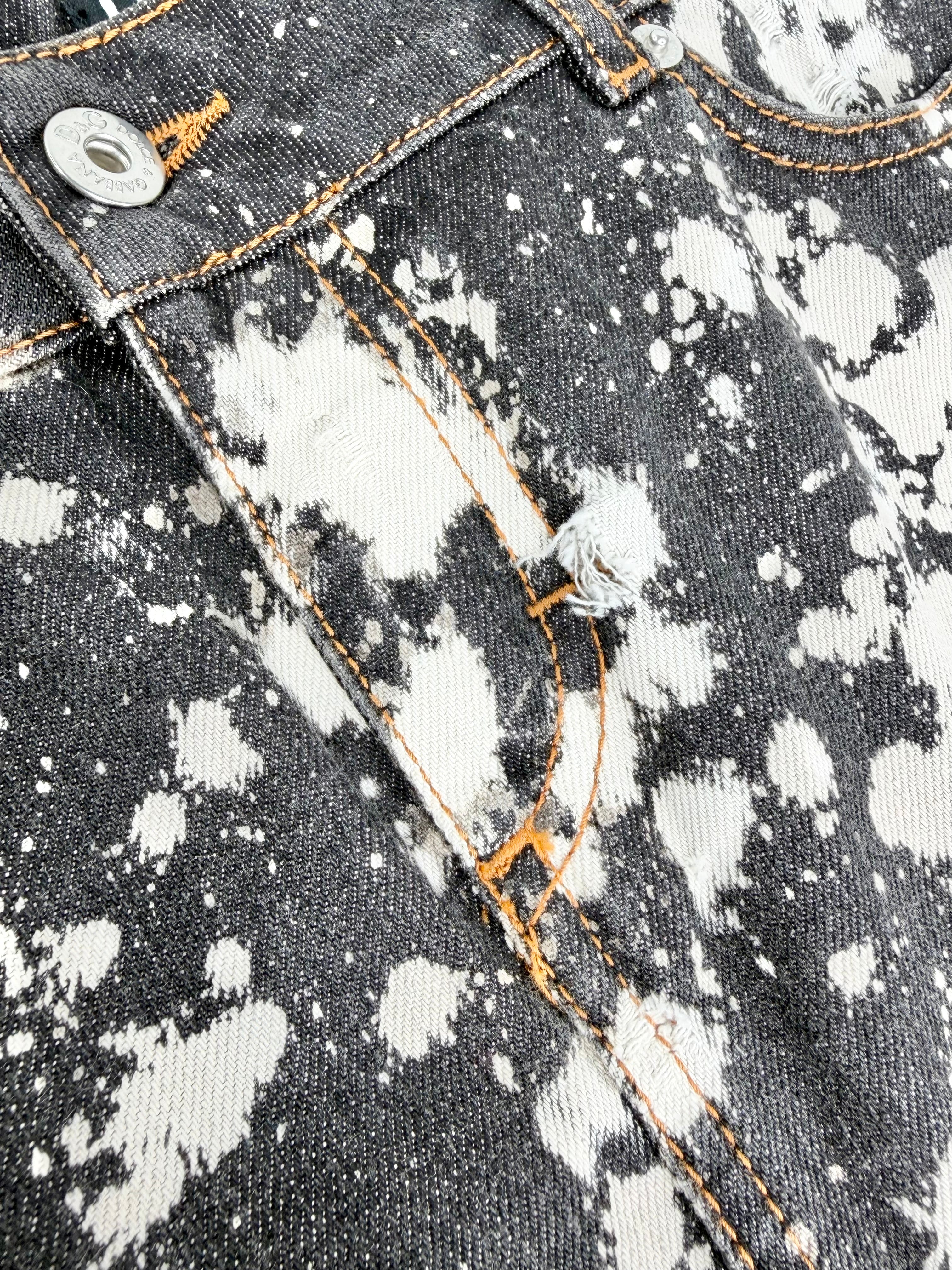 D&G Dark Blue Denim Paint Splattered Mini Skirt - AU10