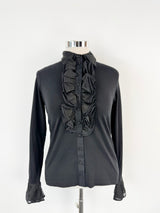 Anne Fontaine 'Patsy' Black Frill Cuffed Long Sleeve Top - AU12
