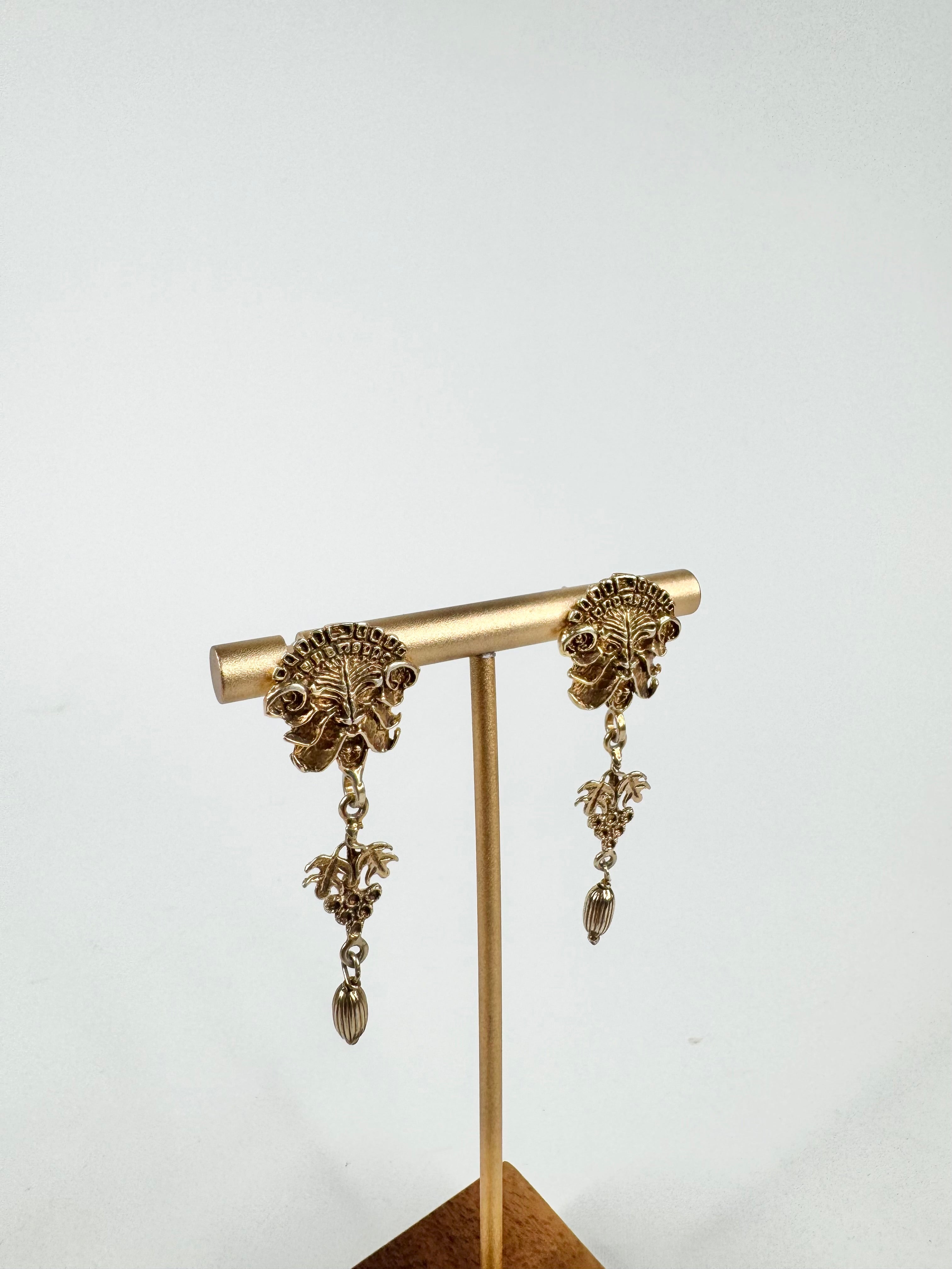 Vintage Marcello Fontana Gold Toned Green Man Drop Earrings