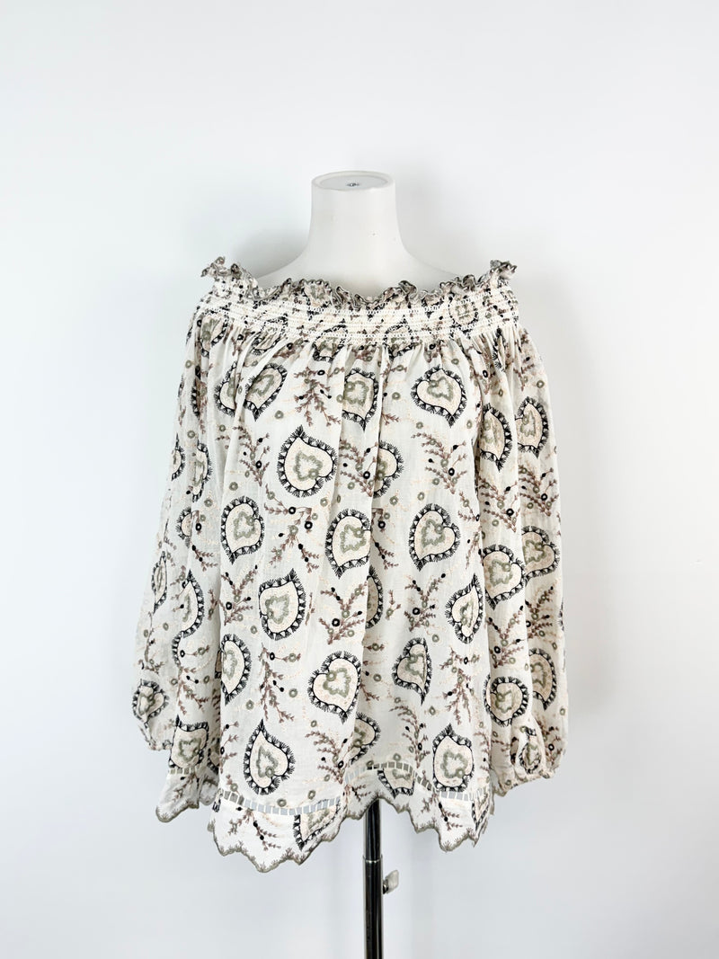 Zimmermann White Embroidered Peasant Top - AU8/10