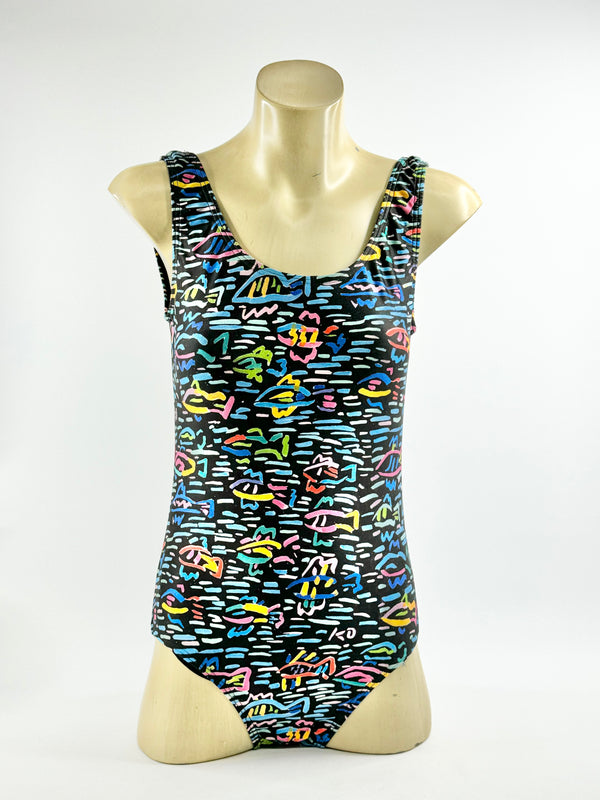Ken Done Black Fish Pattern Swimsuit - AU10