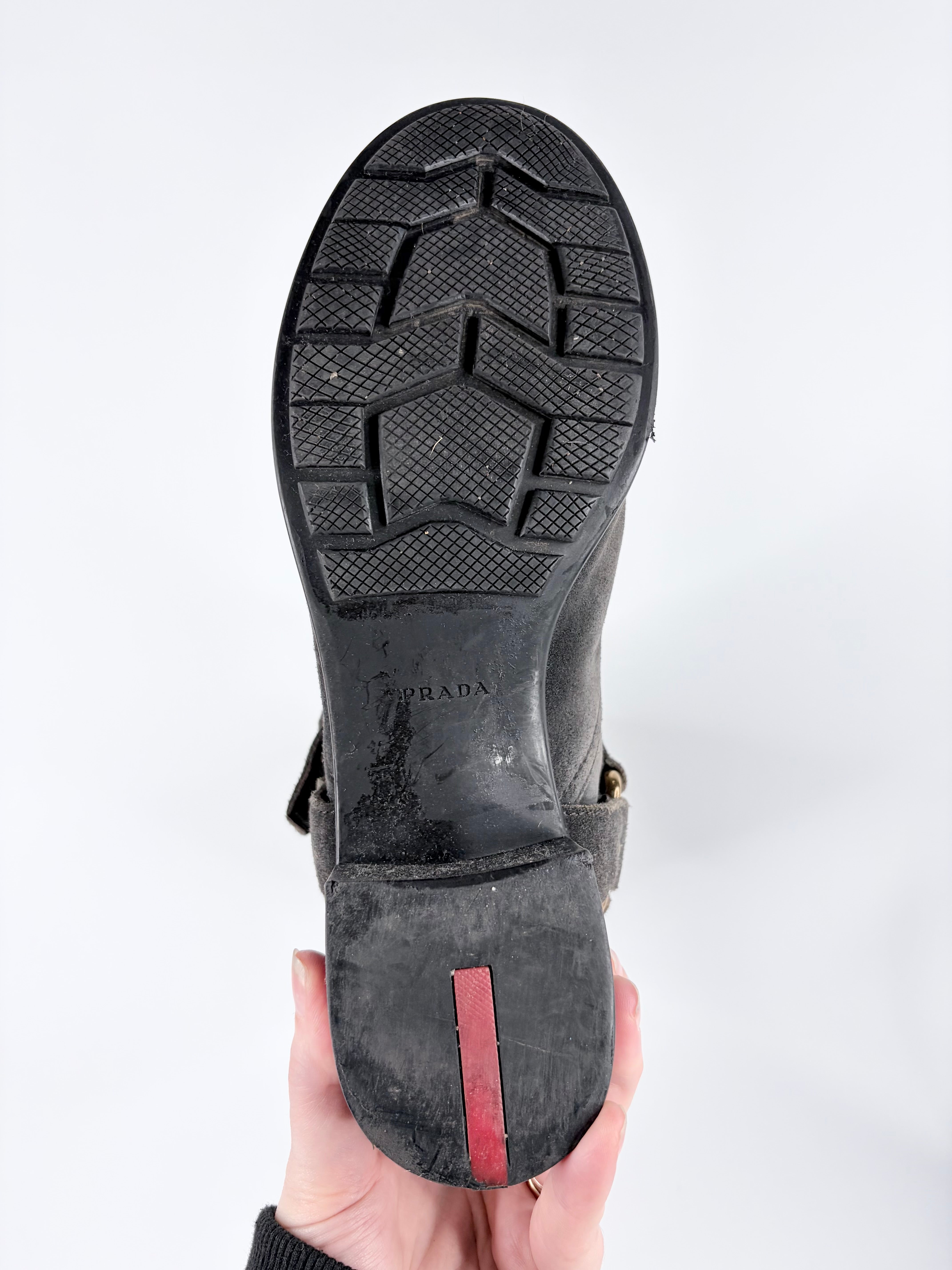 Prada Ash Grey Suede Biker Boots - EU