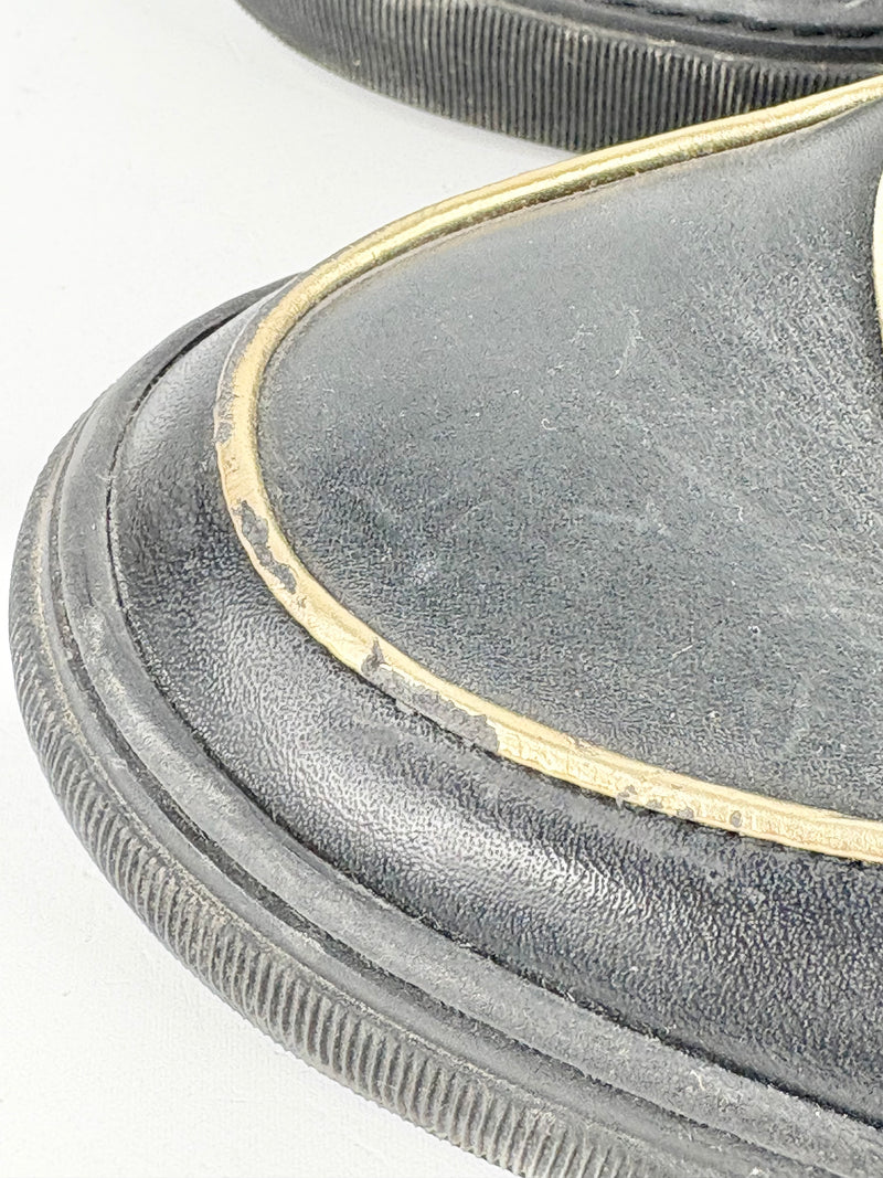 Versace Collection Black Leather & Gold Trim High-Top Sneakers - EU45