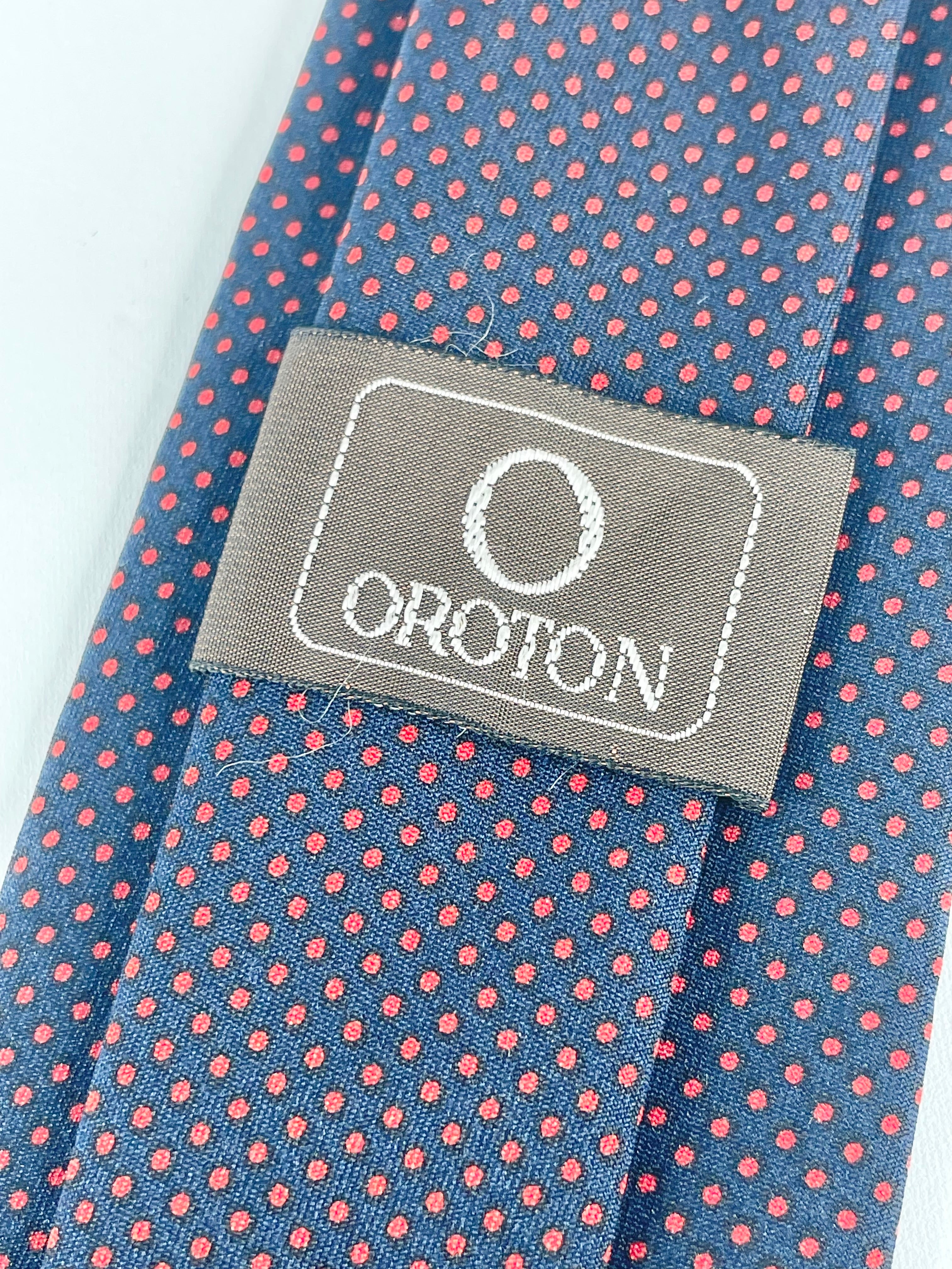 Oroton Vintage Navy Blue & Red Micro-Dot Tie