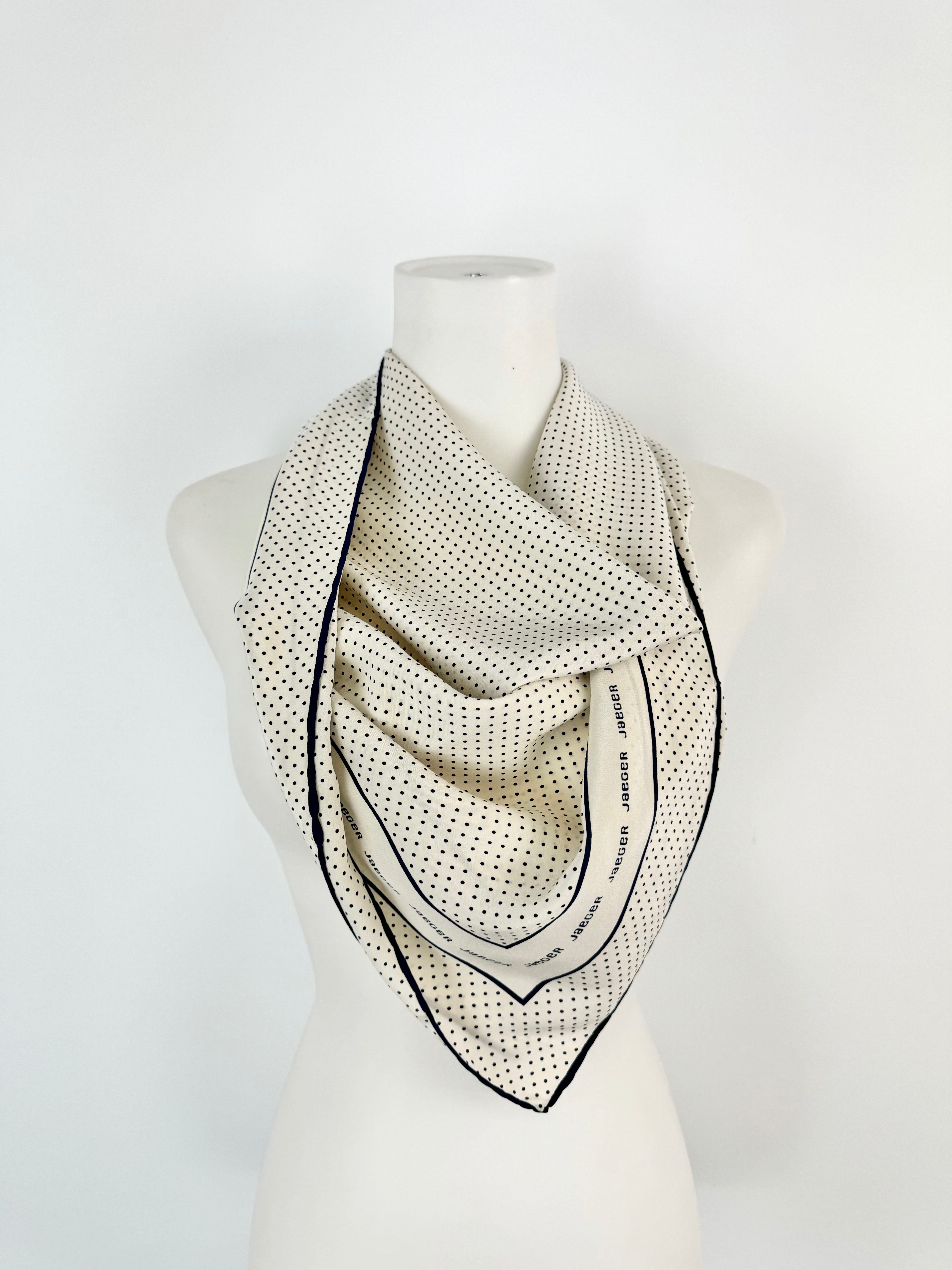 Vintage Jaeger Large Cream Dotted Silk Scarf