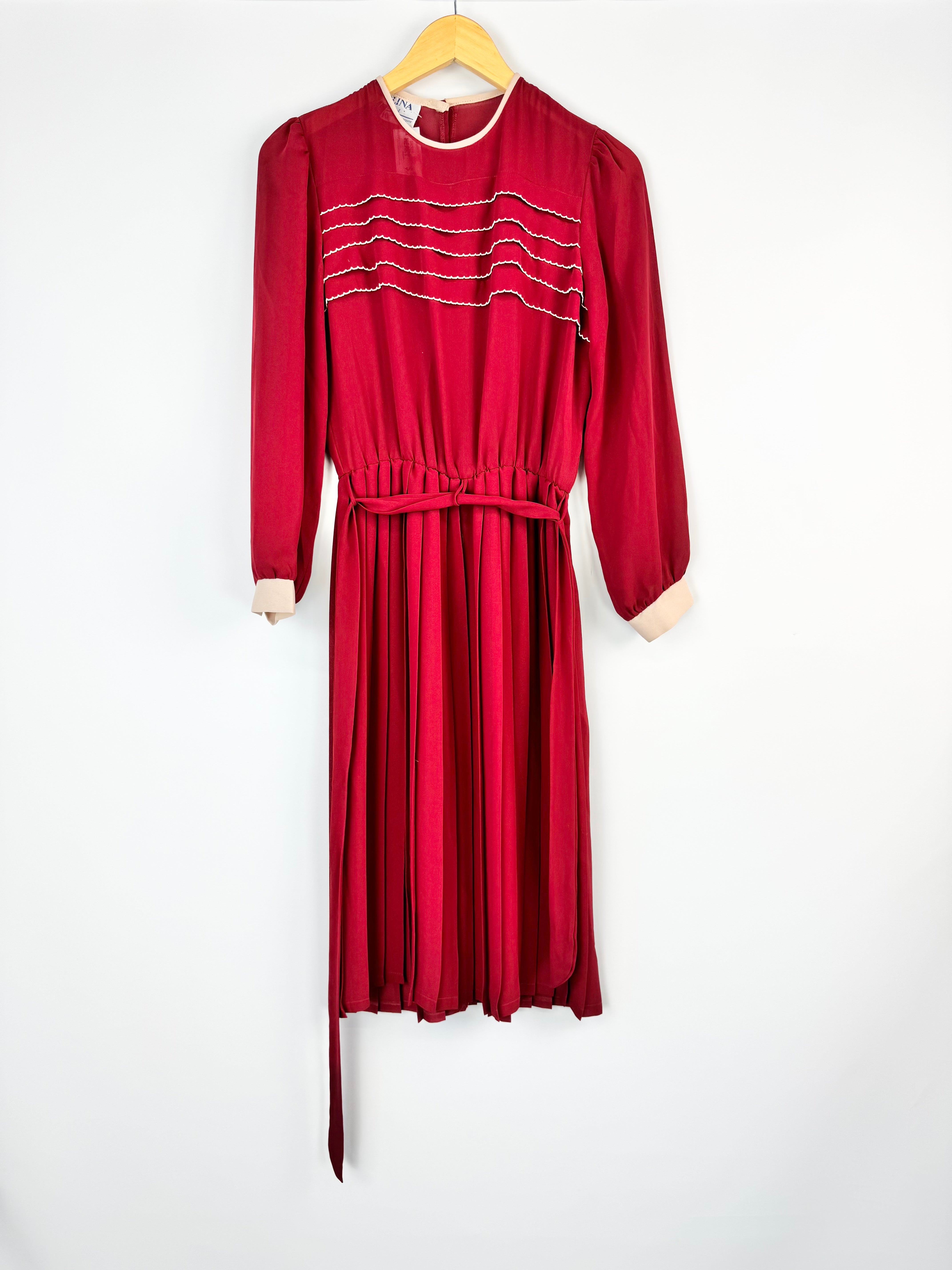 Vintage 80s Dolina Red Long Sleeve Maxi Dress - AU10
