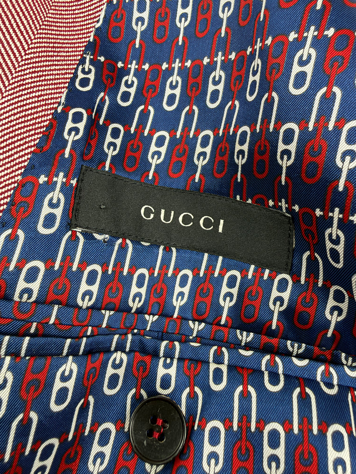 Gucci Red & Cream Herringbone Pattern Silk & Cotton Blend Sports Coat - L