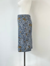 Kate Sylvester Navy Blue & Grey Animal Print Floral Midi Skirt - AU6/8