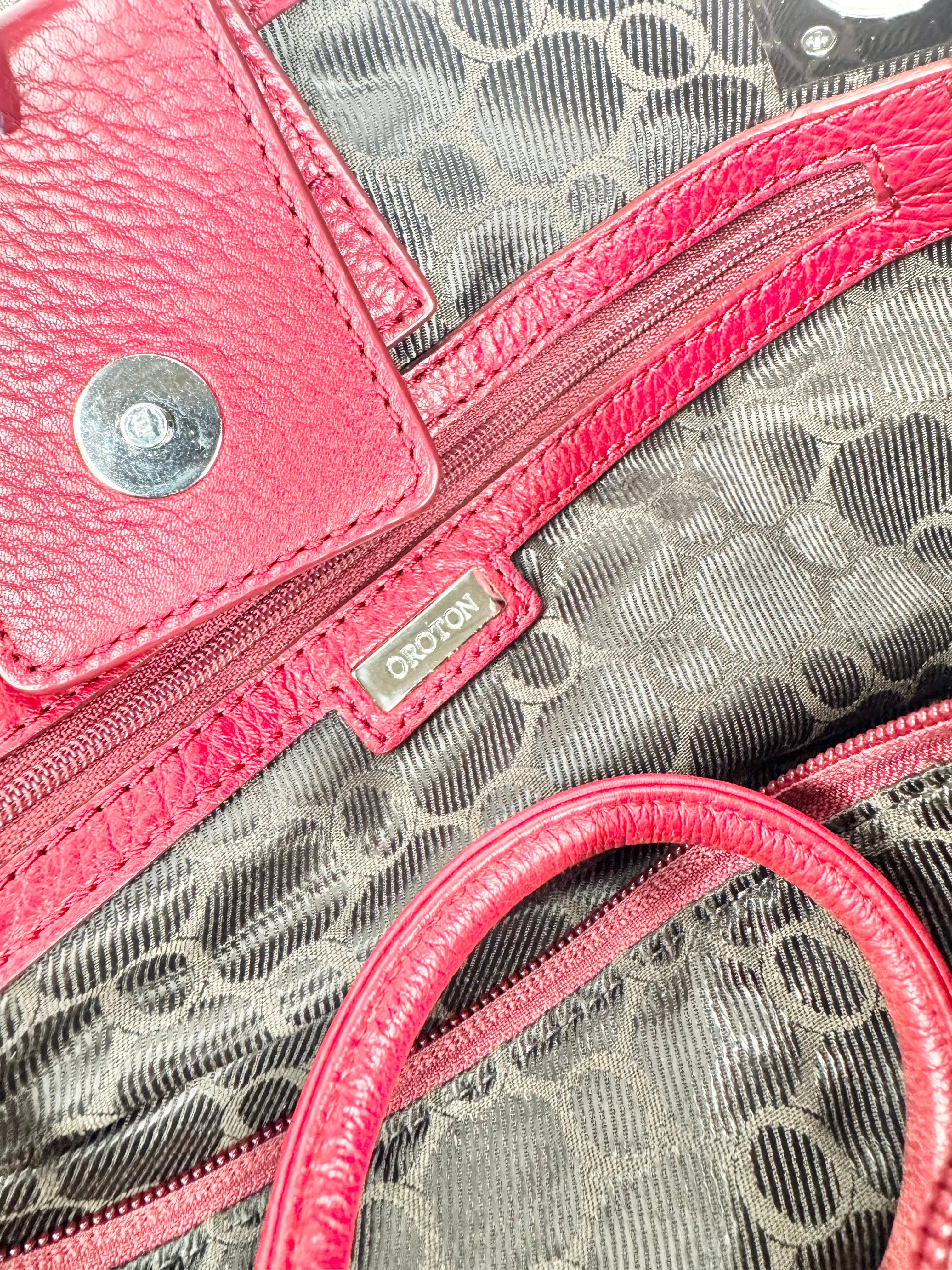 MFW Oroton Red Trim Canvas Tote Bag