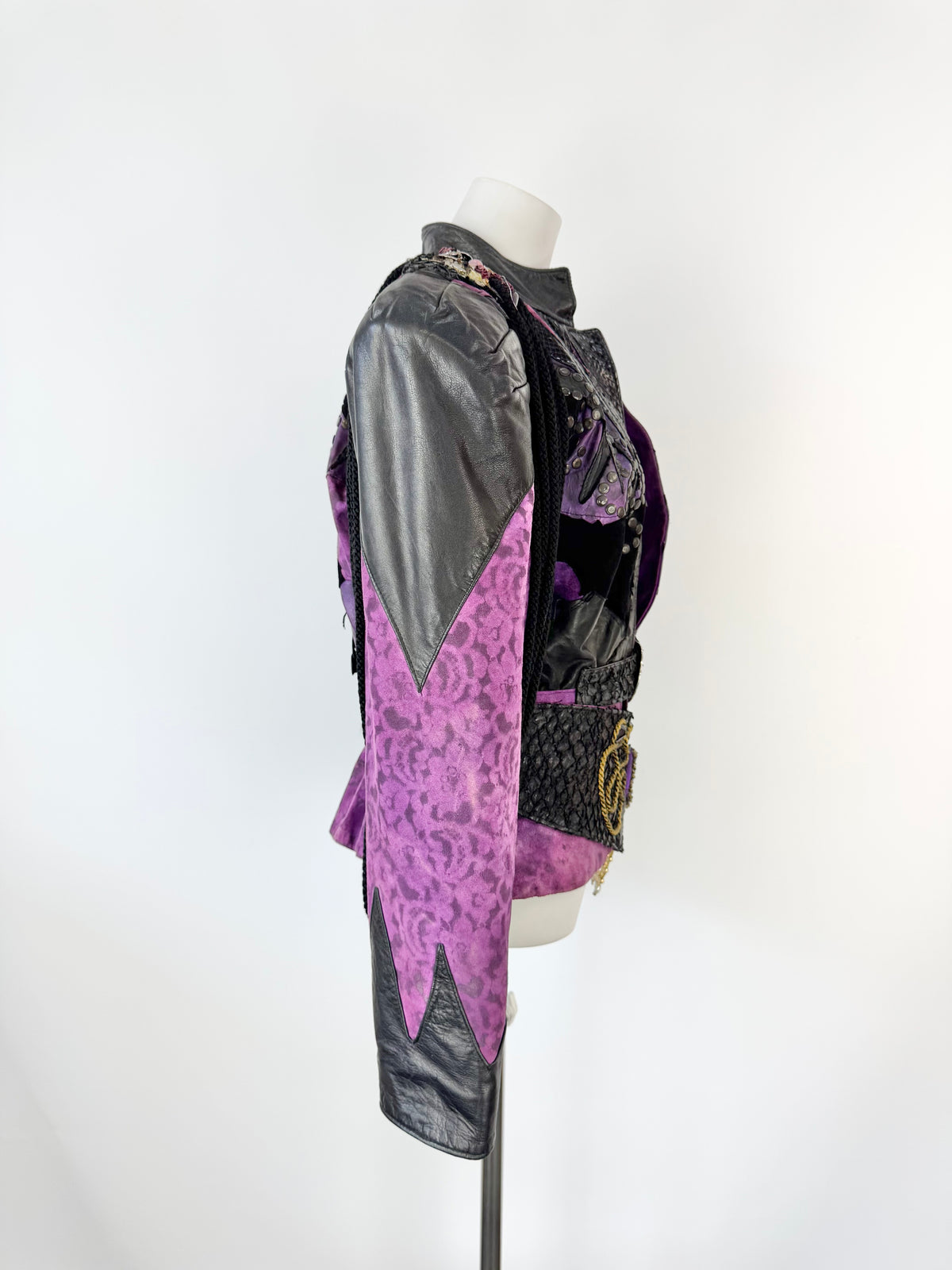 Vintage 80s Rockets & Reptiles Purple & Black Embellished Leather Jacket - AU8/10