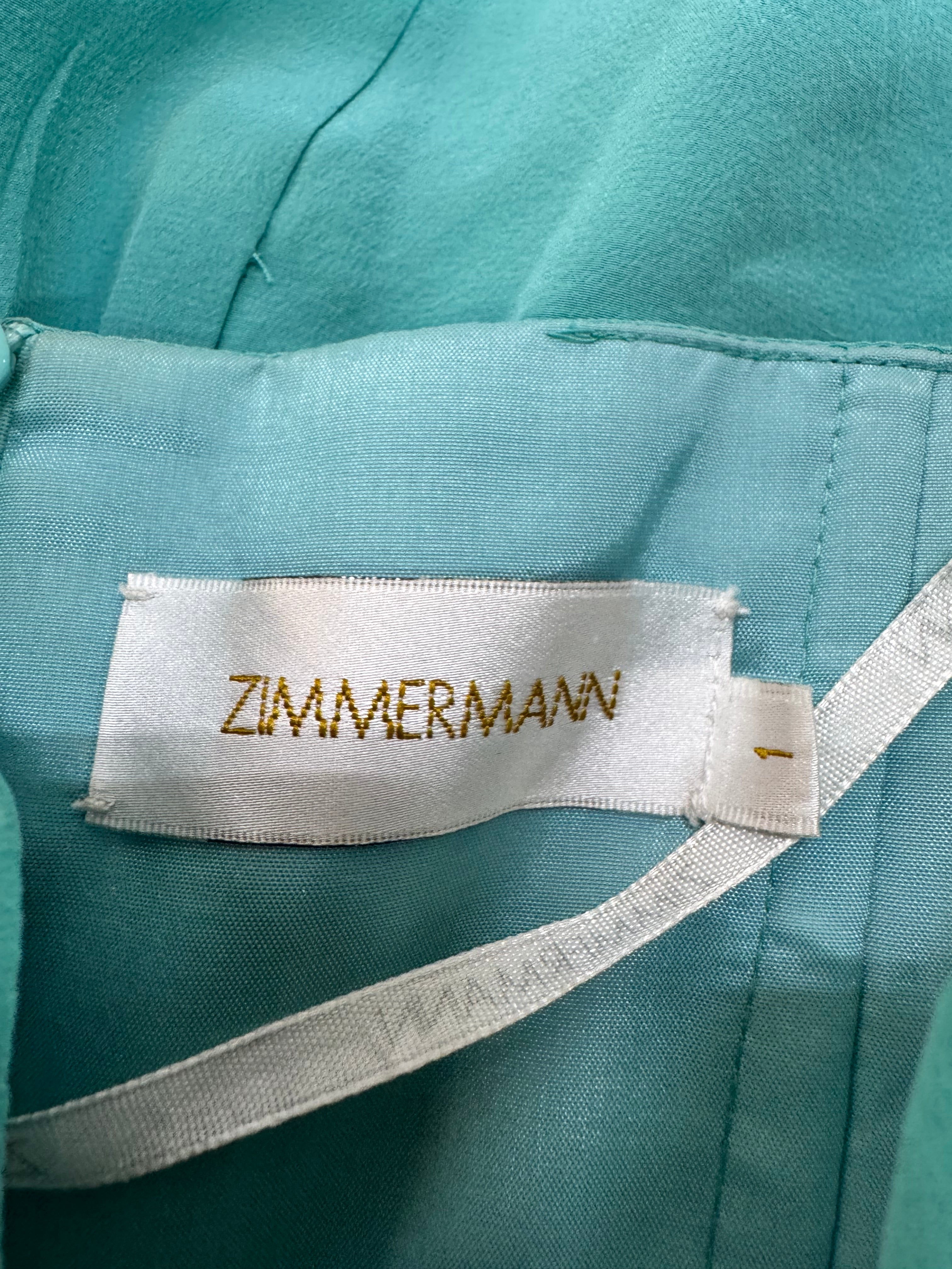 Zimmermann Aqua Off Shoulder Grecian Silk Mini Dress - AU8/10